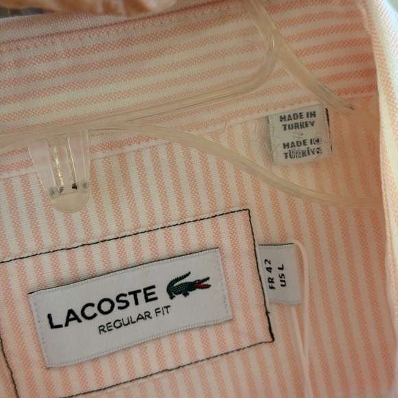 Lacoste Light Pink Pinstripe Short-Sleeve Button-Down Shirt - Picture 3 of 16